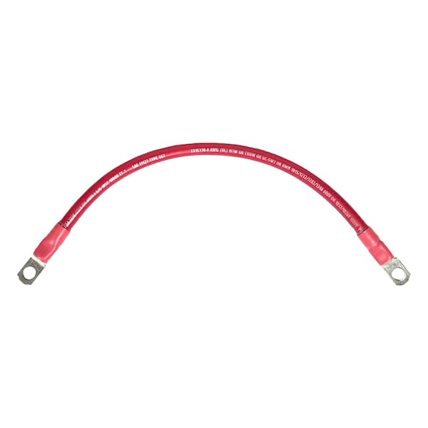 Remington Industries Marine Battery Cable, 4 AWG Gauge, Tinned Copper w/ Red PVC, 12" Length, 5/16" Lugs 4-5MBCRED12 - main